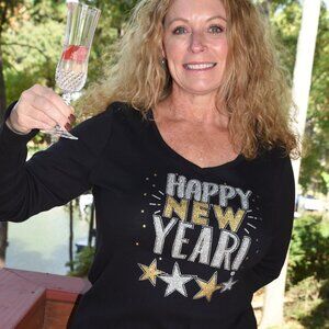 Happy New Year VN glitter & rhinestone long sleeved shirt XS S M L XL XXL 1X…